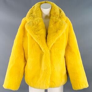 APPARIS Size M Yellow Polyester Faux Fur Oversized Notch Lapel Hook Eye Jacket